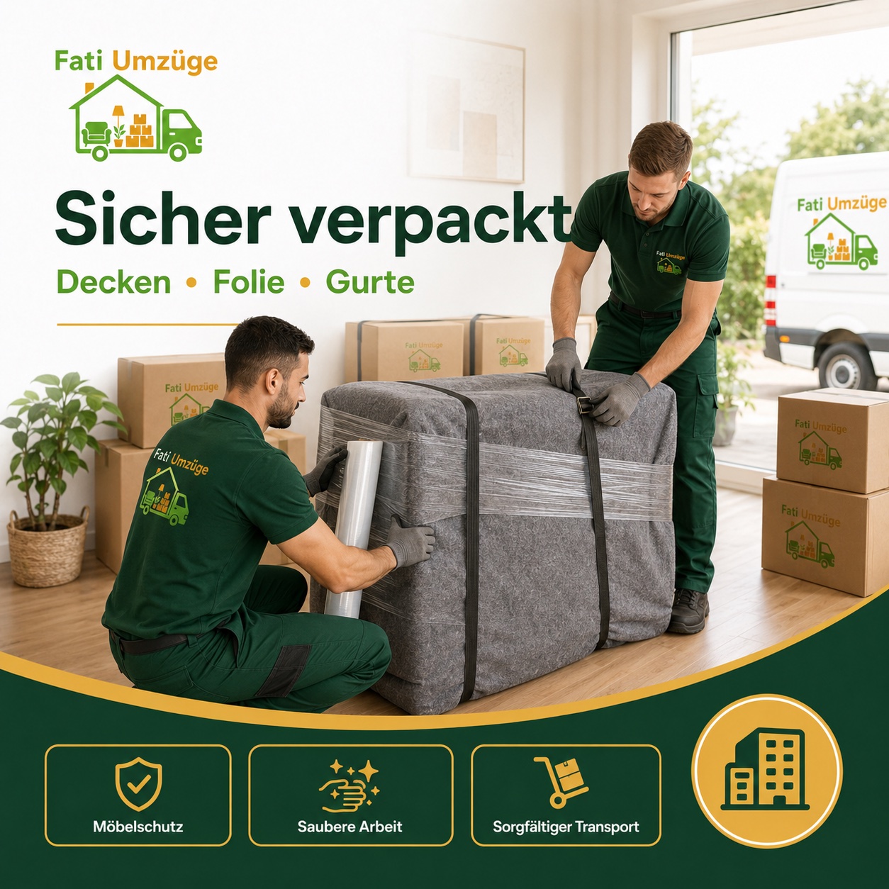 Sicher verpackte Möbel und Umzugskartons