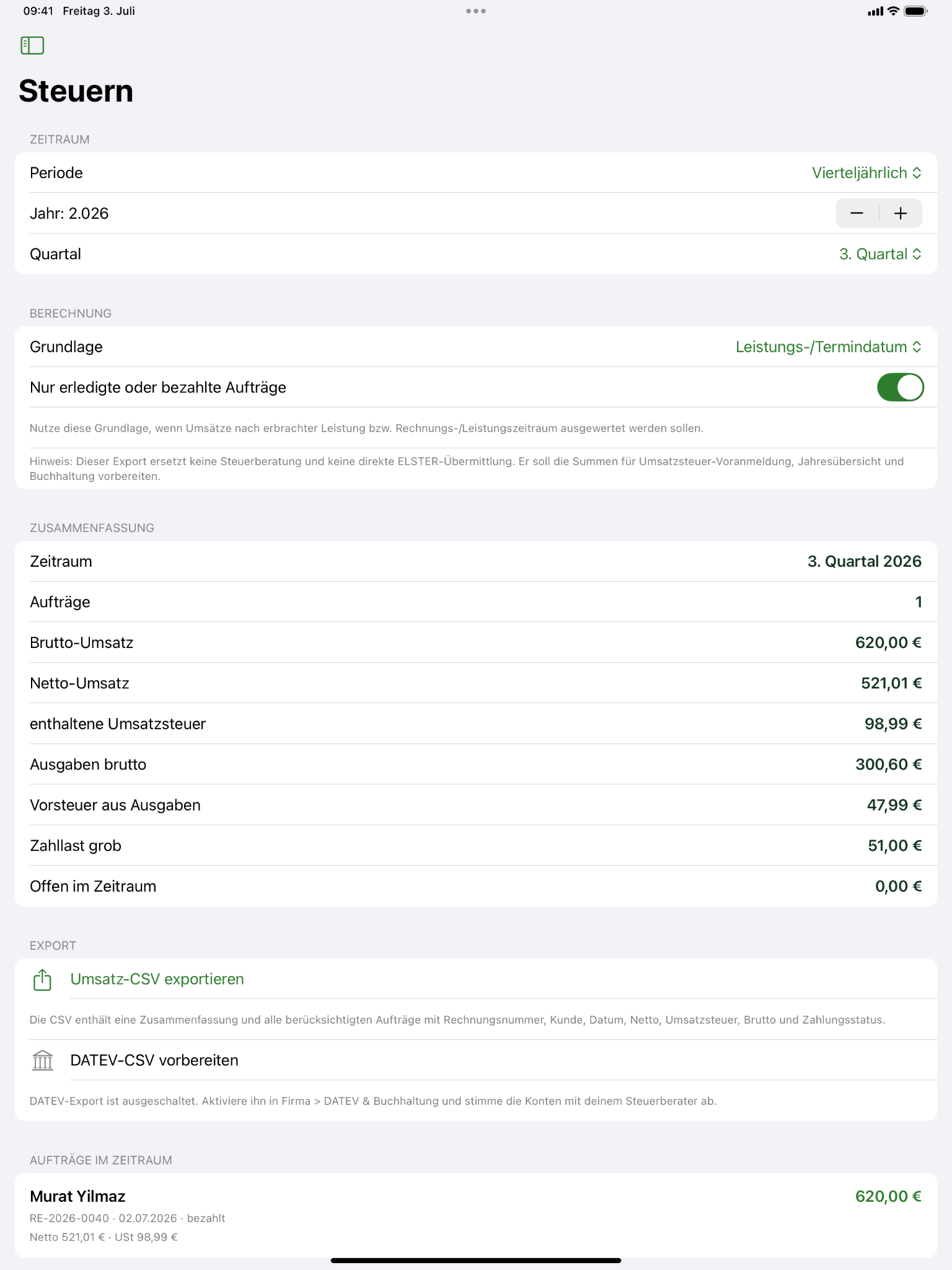 Tax and DATEV preparation